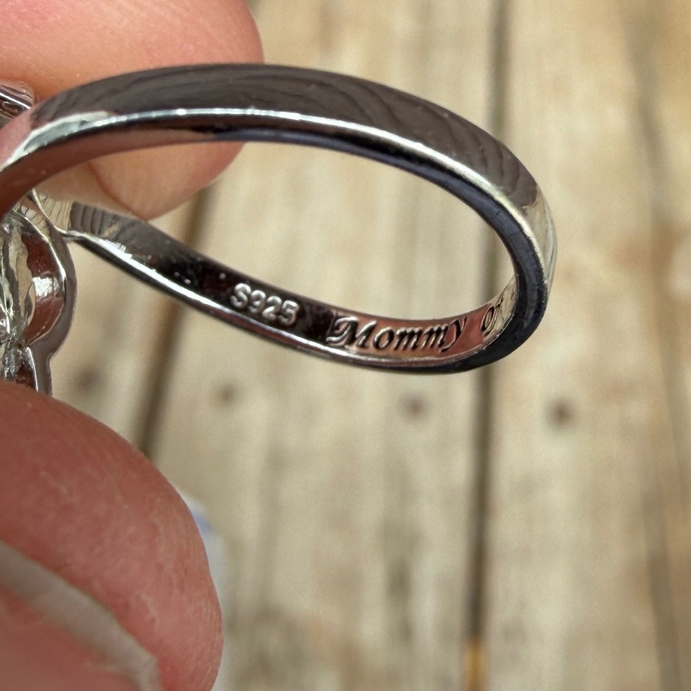 Sterling Silver Mommy of an Angel Footprint Heart Ring Women Size 6.5 Silver - Picture 2 of 8